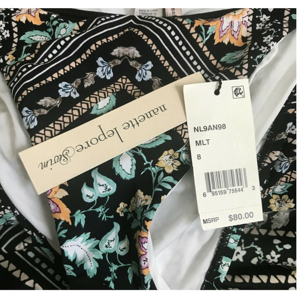 Nanette Lepore Swim Bikini Bottom Diamond Vines Wamp Black Side Tie Sz 8 NWT - Picture 4 of 5